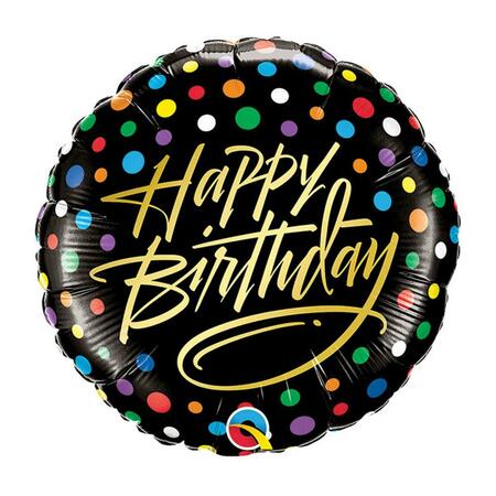MAYFLOWER DISTRIBUTING 18 in. Happy Birthday Gold Script & Dots Flat Foil Balloon, 5PK 91194